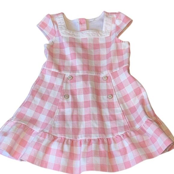 Janie and Jack Sz. 2T Pink Gingham Ponte Dress Short Sleeve Ruffle Hem GUC - Picture 1 of 7